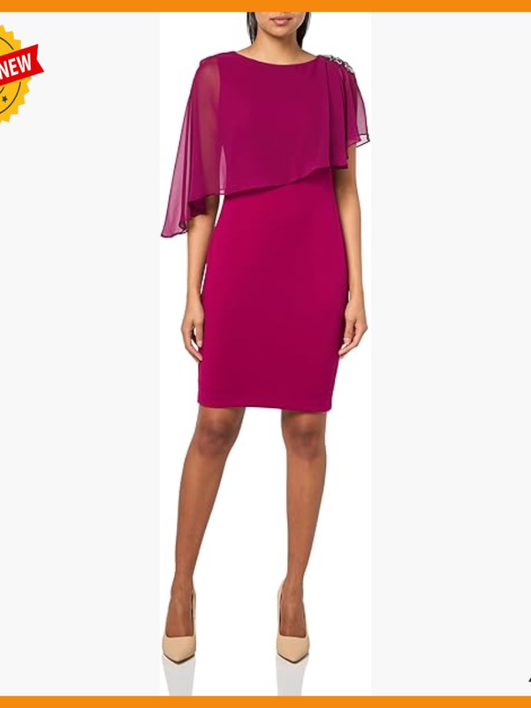 Sleeveless Boat Neck Chiffon Cape Sheath Midi Dress For Formal Events
